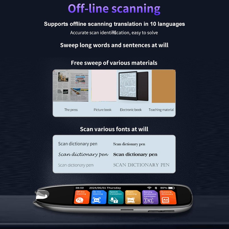 Translation Pen Scanner, Digital Reading Pen with Voice Translation, Offline
