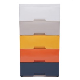 YIPONYT 5 Drawer Dresser, Tall Dresser Chest of Drawers with Casters, 5 Drawer Chest Stackable Vertical Storage for Living Room, Hallway, Entryway,Morandi