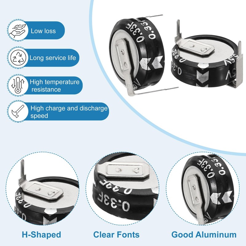 PATIKIL 6 Pcs 5.5V Super Capacitors, 0.1F/0.22F/0.33F/0.47F/1F/1.5F H-Shaped Button Capacitor