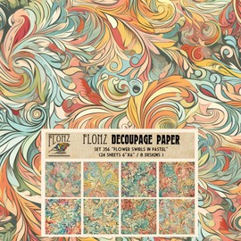 Decoupage Paper Pack (24 Sheets 6"x6") Flowers Swirls in Pastel # Vintage Styled Pattern Paper for Decoupage, Craft and Scrapbooking