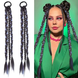 BASEMMAHER 2Pcs Braided Ponytail Extensions with Hair Ties Soft Synthetic Ponytail Wig Braided Extensions Hairpieces for Women Girls DIY Daily Wear Accessories (Blue)