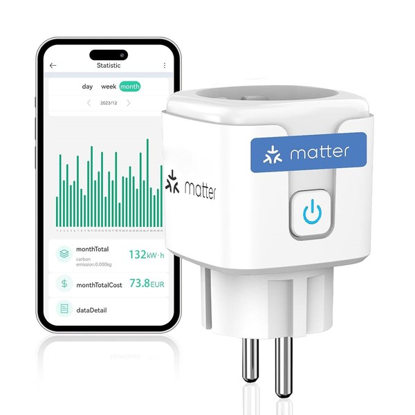 Greensun Matter Smart Steckdose mit Stromverbrauch, WLAN Steckdose mit Stromzähler