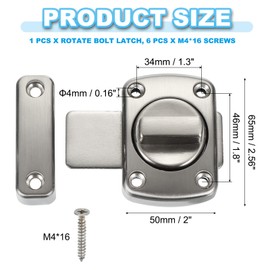 PATIKIL Rotate Bolt Latch, Zinc Alloy Gate Latch Safety Door Lock Security Door Slide Latch Pet Door Lock with Screws for Cabinet Closet Window Furniture, Silver