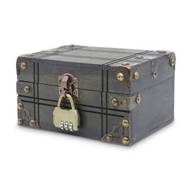 Forbabe Wooden Treasure Chest 16 x 11.5 x 9 cm - Vintage Treasure Chest with Combination Lock Pirate Treasure Chest Children Gift Chest Treasure Chest Wedding for Storage Decoration