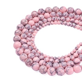 4 Strands Natural Pink Turquoise Stone Beads 4-10mm Pink Howlite Stone Beads Round Loose Gemstone Beads for Necklace Bracelet Jewelry Making
