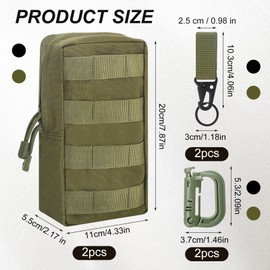 2 Pcs Small Military Waist Packs, Waterproof Pouches Tactical, Military Accessory Bag Compact with D Buckle + Hawksbill Clasp, Multifunctional Phone Pouch for Camping Hiking Hunting Trekking