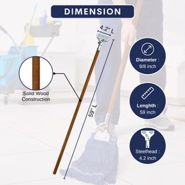 ILOT 59" Mop Claw Clamp Commercial Mop Handle Pack of 2 Industrial Mop Steelhead with Wooden Handle Wet Mops for Floor Cleaning Heavy Duty (Mops not Included)