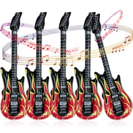 Pack of 5 Inflatable Guitar, Air Guitars for Inflating, 100 cm Air Guitar, Guitar Inflatable for 80s 90s Music Party Birthday Decoration Photo Booth Carnival