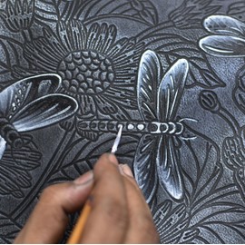 Anuschka Women’s Hand-Painted Genuine Leather Round Coin Purse - Tooled Dragonfly Meadow