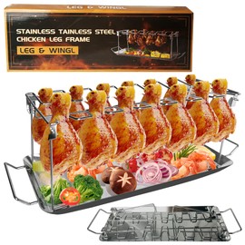 MIEUXLLEY Chicken Leg Rack, 14-Slot Stainless Steel Drumstick Holder with Removable Drip Tray, Ideal for Grill, Smoker, and BBQ