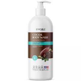 Edenika Cocoa Body Wash - Hydrating, Moisturizing Cleanser, Cocoa Butter 16 Oz