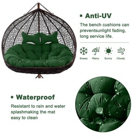 ANMINY 2-Seater Hanging Egg Chair Cushion Thickened 6.3Inch Waterproof Anti-UV Hammock Swing Chair Replacement Cushion, Washable Outdoor Hanging Basket Seat Pads with 2 Detachable Pillows, Green