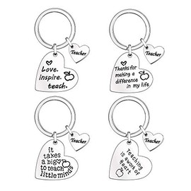 4Pcs Teacher Keychains Keyrings Heart Pendant Key Chain Teacher Day Thanksgiving Graduation Gift