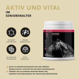 Peticare Senior Vital-Mix Powder for Horses, Promotes Vitality & Agility in Age, Plant Ingredients, with L-Leucine, MSM, For Senior Horses & Older Ponies, petHorse Health 4603