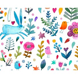 Little Johnny 100% Cotton Easter Forest Rabbit Digital Cotton Fabric (150x100cm) Wide Ideal for Crafts, Quilting, Dressmaking, Easter Projects, Sewing, Patchwork (Metre)