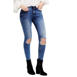 Free People Womens Destroyed High Rise Cropped Jeans Blue 26