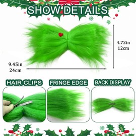 Large Green Furry Hair Bow Hair Clip with Red Heart Christmas Hair Bows Christmas Costume Accessories Women