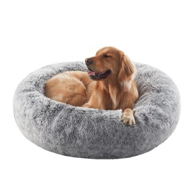 BedStill 36 inches Calming Donut Dog Bed for Large Dogs - Fluffy Round Pet Bed with Removable & Washable Cover,Fits up to 100lbs Pets (Dark Grey,Large)