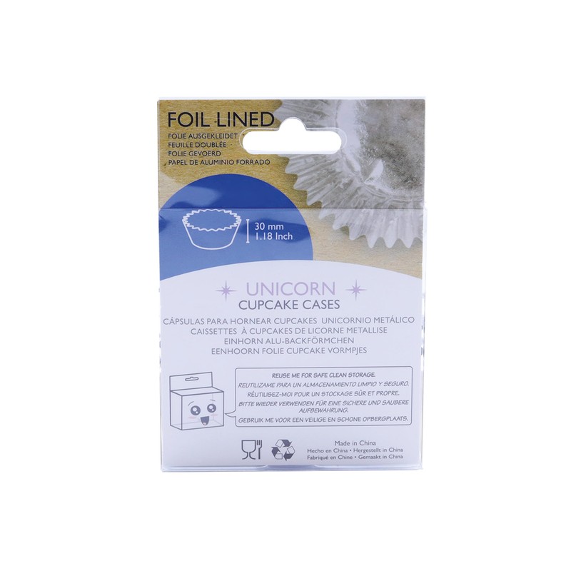 PME Unicorn Cupcake Cases, Foil Lined, Pack of 30 White