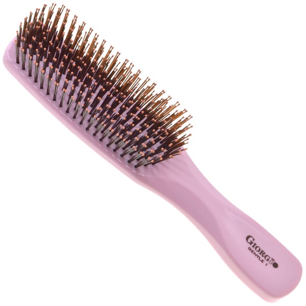 Giorgio GIO1P Pink 7.75 inch Gentle Touch Detangler Hair Brush for Men Women and Kids. Soft Bristles for Sensitive Scalp. Wet and Dry for all Hair Types. Scalp Massager Brush Stimulate Hair Growth