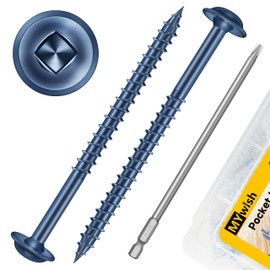 Mywish 100Pcs Pocket Hole Screws 2-1/2 Inch, Wood Screws #8 x 2-1/2" Washer Head Square Drive Self Tapping Pocket Screws, Blue Coated, with 150MM Pocket Hole Drill Bit