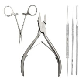 Kit Podólogo Aashta Alicate,pinza Mosco,guiadores,cucharilla Color Plateado