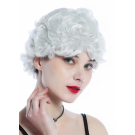 WIG ME UP - 215223-FR68C Women's Men's Carnival Short Wavy Curly Wig White Grey Grandpa Grandma