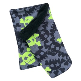 Wollhuhn Eco Girls/Boys/Children Warm Slip-On Scarf/Neckerchief Inner Fleece Lined Many Designs Winter Transitional Periods (Made of Eco Fabrics) 20220523, Cool Skulls Anthracite/Lime