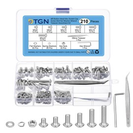 DTGN 210pcs M5-0.8x6-20 Button Head Hex Socket Cap Screw Bolt Nut Washer Wrench Tweezer Assortment Kit 304 Stainless Steel