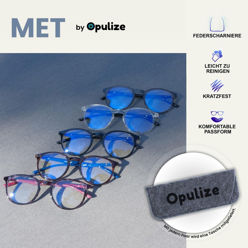 OPULIZE Met 3 Pack Blue Light Blocked, Black / Grey