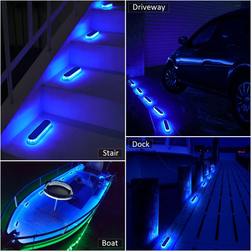 YiLaie Blue Solar Dock Deck Lights Solar Powered Outdoor Waterproof,