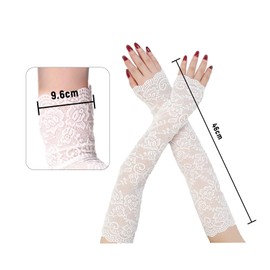 Lufdegim Lace Gloves Fingerless Long Lace Mesh Gloves Women 1920s Vintage Lace Arm Cover Party Costume Tea Party Wedding Party Dating Evening Party Accessory Costume, White