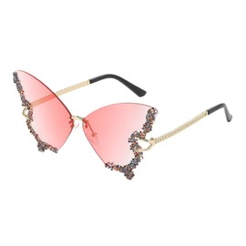 Women's Retro Classic Butterfly Shape Diamond Rimless Sunglasses UV Blocking Sunglasses Pink