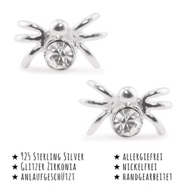 Monkimau Women's Spider Stud Earrings 925 Sterling Silver with Crystals, Silver