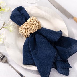 DeZerlor Navy Blue Cloth Napkins Set of 6 Spring Easter Napkins Cloth Washable Decorative Cotton Napkins 16.5X 16.5 Inches for Wedding Baby Shower Bridal Shower Dinner Tea Party Decorations
