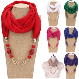 Guojiang Womens Classic Necklace Sash Scarf With Jewelry Pendant Shawl Gift Scarf Necklaces For Women, Green