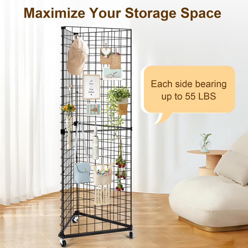 GADFISH Triangular Gridwall Panel Display Stand, Black Triangle Wire Grid