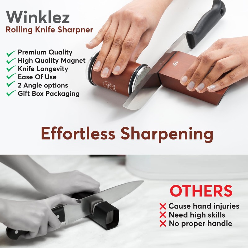 Rolling Knife Sharpener with Diamond and Ceramic Discs, Kitchen Knife