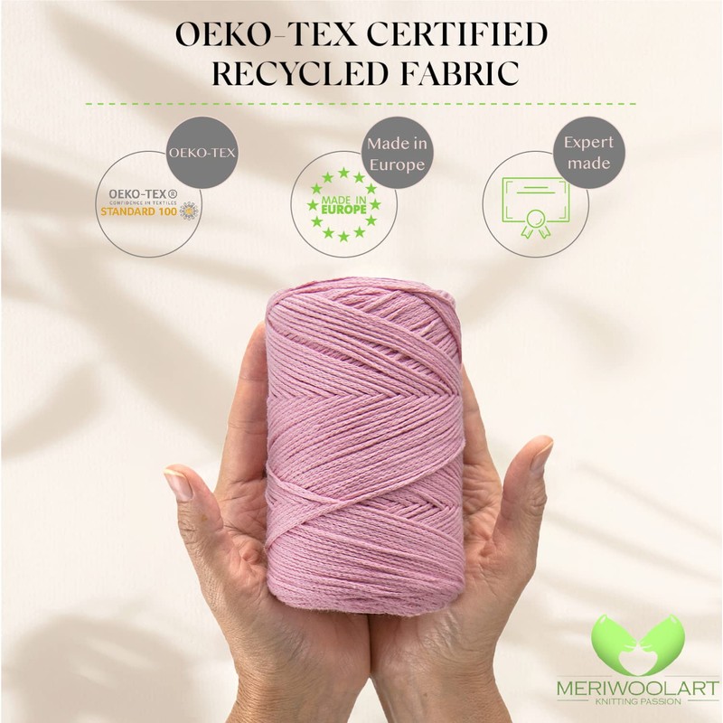 MeriWoolArt® Macrame Yarn 2 mm x 250 m Cotton Cord,