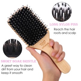 Hair Brush Boar Bristle Hairbrush for Thick Curly Thin Long Short Wet or Dry Hair Adds Shine and Makes Hair Smooth, Best Paddle Hair Brushes and Comb Set for Men Women Kids