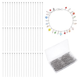 PH PandaHall 500pcs 50mm 304 Stainless Steel Ball Head Pins, Jewellery Head Pins 21 Guage/0.7mm Bendable Headpin for Earring Pendant Bracelet Necklace DIY Craft, Stainless Steel Colour, Head: 2mm