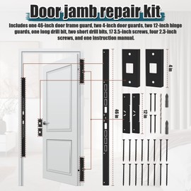 46" Jamb Repair Kit For Interior Doors,Door Armor,Frame & Hinges Door Lock Security,Anti Door Kick In Heavy Duty Striker Plate Kit For Any Interior Door Jamb Door Frame (black)Ultimate Door Protection