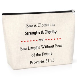 Bible Verse Gift for Women Makeup Bag Inspirational Gift for Women Friend Daughter Christian Religious Gifts Proverbs 31:25 Cosmetic Bag Scripture Quotes Birthday Present for Girls Friends Colleague