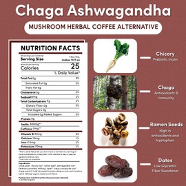 Teeccino Chaga Ashwagandha Coffee Alternative - Butterscotch Cream - Organic, Adaptogenic Herbal Mushroom Coffee, Medium Roast, Caffeine Free, Prebiotic, Acid Free, Gluten Free - 10 oz (Pack of 6)