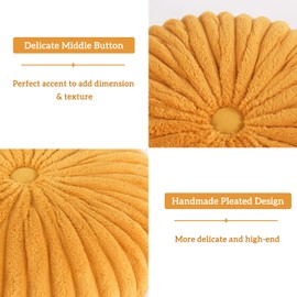 HIG Decorative Round Throw Pillows for Bed Couch -Set of 2 Handcraft Ruched Pumpkin Pillow, Soft and Durable Velvet Floor Pillow for Home Decor, Bed Living Room and Sofa (Orange,14"x14")(N60033)