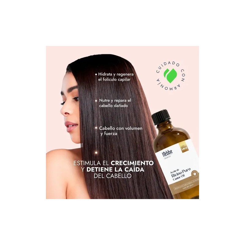 Aceite de Ricino Puro y Orgánico Hebbe Cosmetics de 250