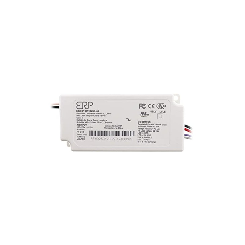 ERP ESS010W-0250-42 Constant Current LED Driver, TRIAC Dimmable, 250mA, 10W,