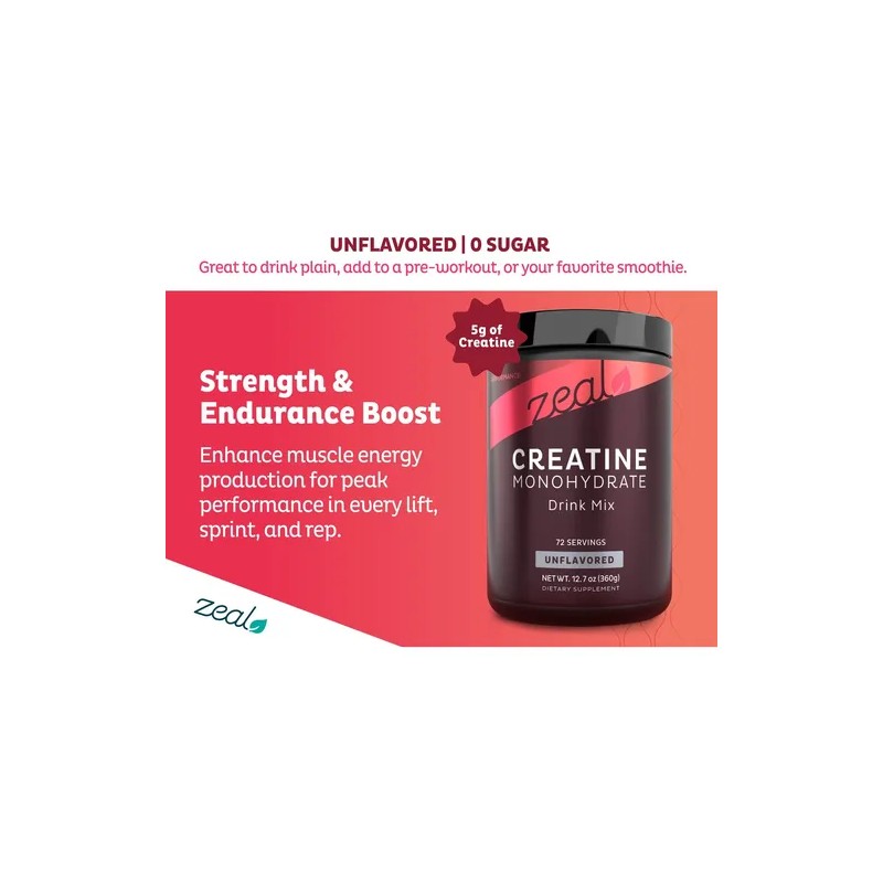 Zeal Creatine Monohydrate Micronizado Sin Sabor 5000 Mg