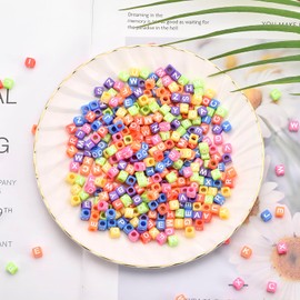 Sunrica 800Pcs Colorful and White Square Letter Pony Beads A-Z, 6X6mm Acrylic Cube Alphabet Beads for DIY Craft Making
