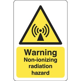 Warning non-inoizing radiation hazard sign - 1.2mm Rigid plastic for indoor/outdoor usage (200mm x 150mm) Viewing Distance within 5m.